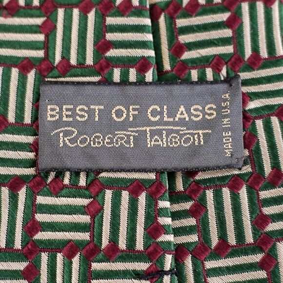 Robert Talbott Best Of Class Green Red Woven Geometric Wide Silk Tie - Picture 3 of 6